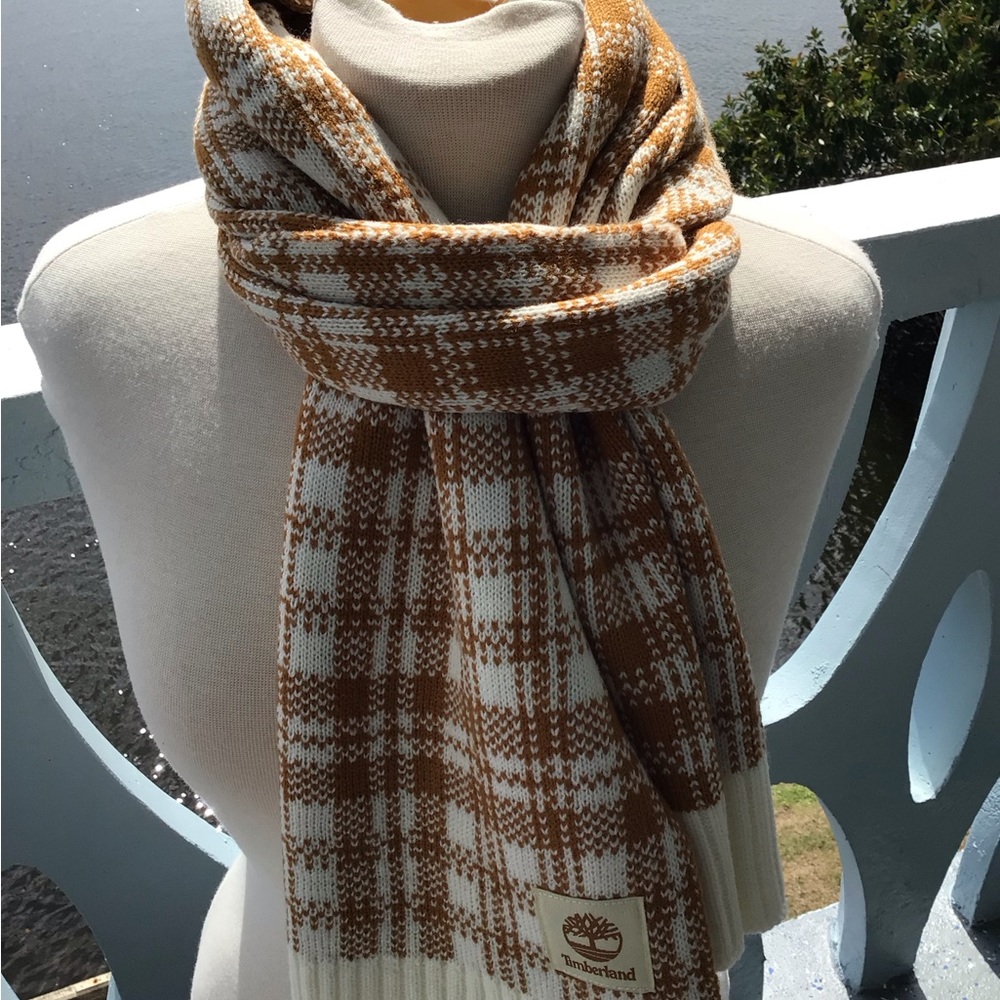 NWT - Timberland Plaid Scarf in Pumpkin and Cream Colors